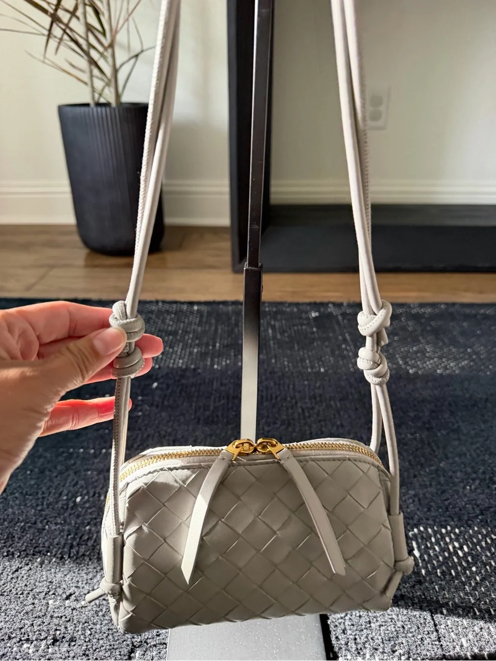 Bottega Veneta Intrecciato Concert Bag in sterling with gold hardware